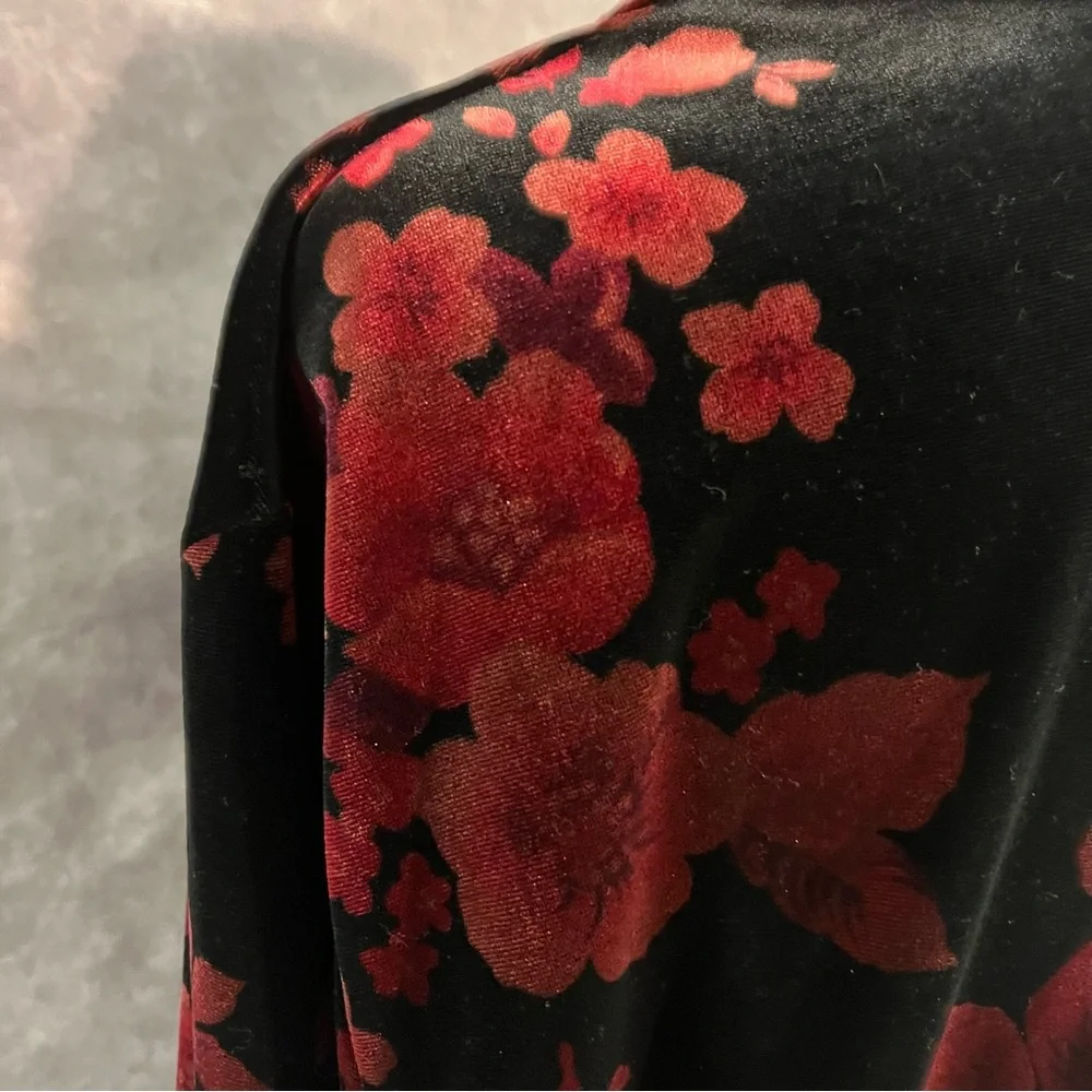Sag Harbor Floral Velvet Button-Up Shirt Shiny Vintage Retro Party XL - Picture 7 of 16